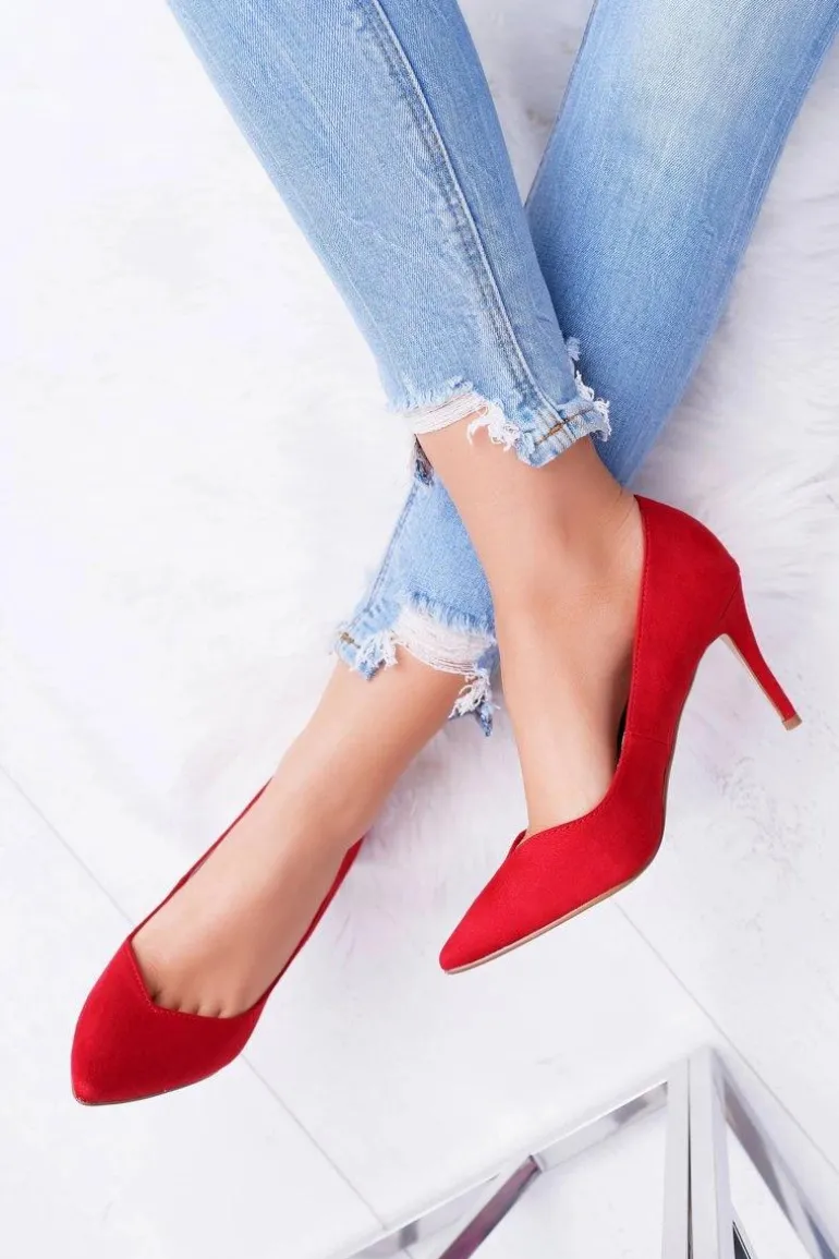 Szpilki Damskie Zamszowe W Szpic Czerwone Cream