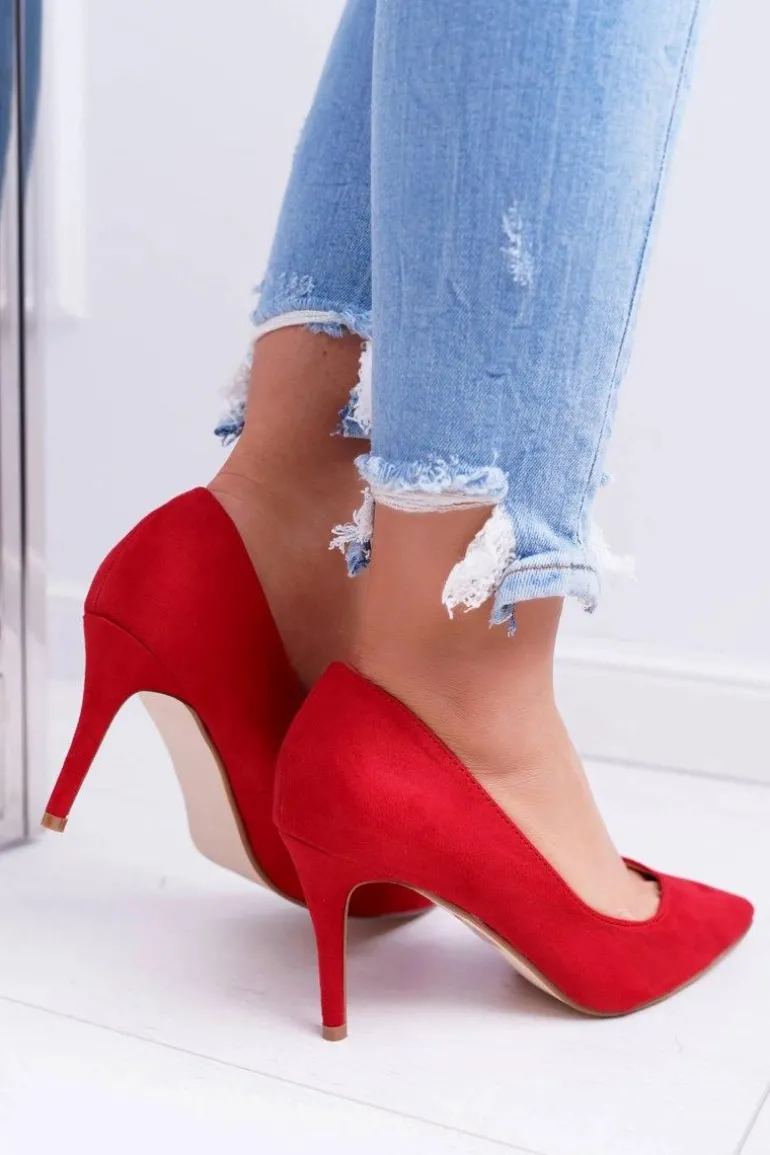 Szpilki Damskie Zamszowe W Szpic Czerwone Cream