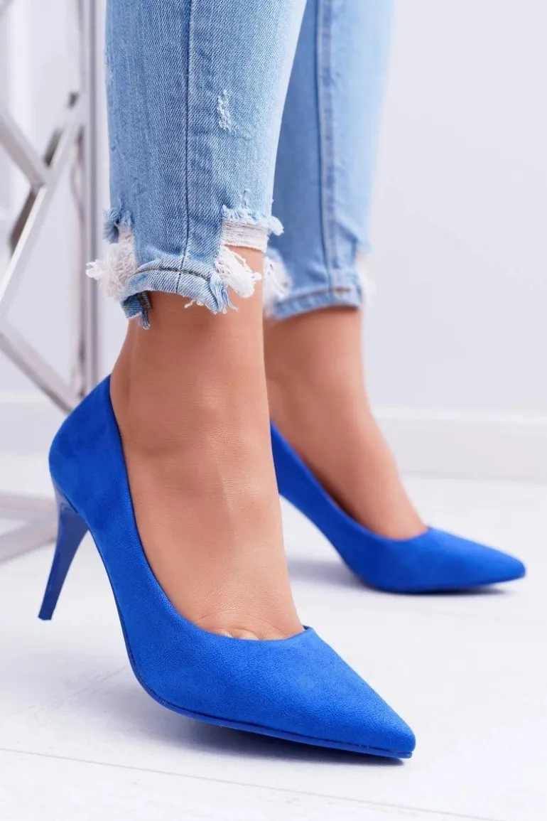 Szpilki Damskie Zamszowe W Szpic Niebieskie Cream