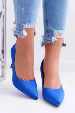 Szpilki Damskie Zamszowe W Szpic Niebieskie Cream