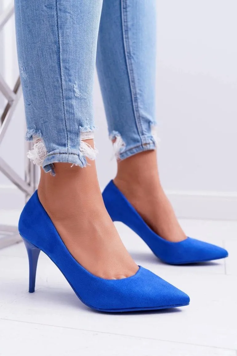 Szpilki Damskie Zamszowe W Szpic Niebieskie Cream