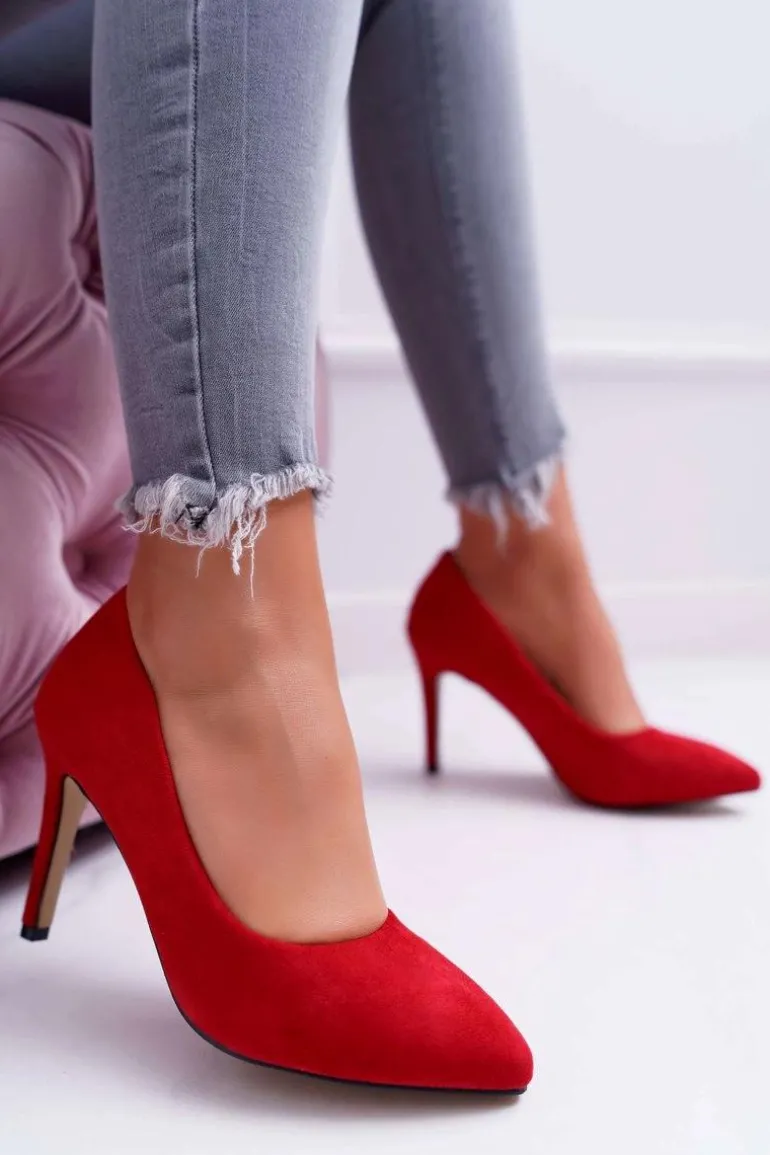 Szpilki Damskie Zamszowe W Szpic Czerwone Kiss Me