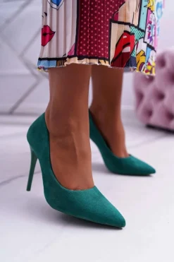 Szpilki Damskie Zamszowe Zielone Yanna