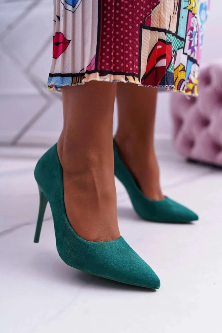 Szpilki Damskie Zamszowe Zielone Yanna