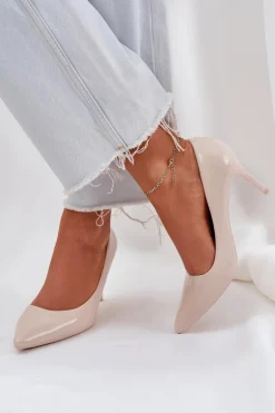 Szpilki Lakierowane Ze Szpiczastymi Noskami Beżowe Laniffia