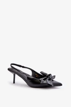 Szpilki Z Kokardą Eko Skórzane Czarne Emirenna