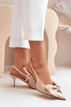 Szpilki Z Kokardą Eko Skórzane Beżowe Emirenna