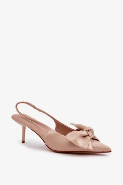 Szpilki Z Kokardą Eko Skórzane Beżowe Emirenna