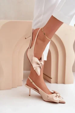 Szpilki Z Kokardą Eko Skórzane Beżowe Emirenna