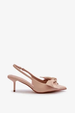 Szpilki Z Kokardą Eko Skórzane Beżowe Emirenna