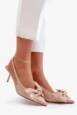 Szpilki Z Kokardą Eko Skórzane Beżowe Emirenna