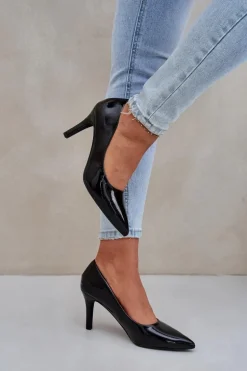 Szpilki Z Lakierowanej Eko Skóry Czarne Sanalitia