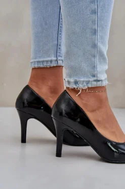 Szpilki Z Lakierowanej Eko Skóry Czarne Sanalitia