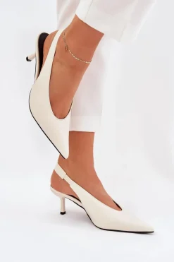 Szpilki Z Odkrytą Piętą Eko Skórzane Ecru Aricandia