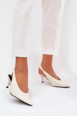 Szpilki Z Odkrytą Piętą Eko Skórzane Ecru Aricandia