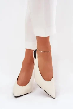 Szpilki Z Odkrytą Piętą Eko Skórzane Ecru Aricandia