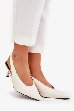 Szpilki Z Odkrytą Piętą Eko Skórzane Ecru Aricandia