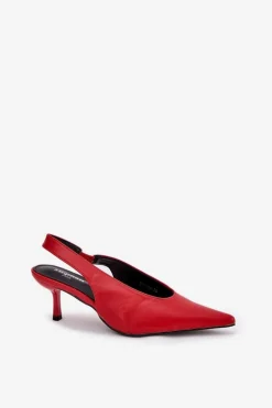 Szpilki Z Odkrytą Piętą Eko Skórzane Czerwone Aricandia