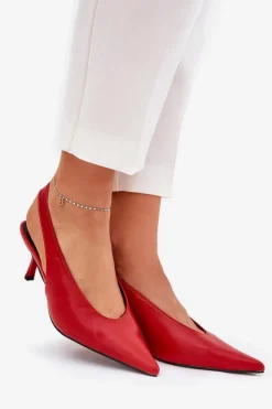 Szpilki Z Odkrytą Piętą Eko Skórzane Czerwone Aricandia