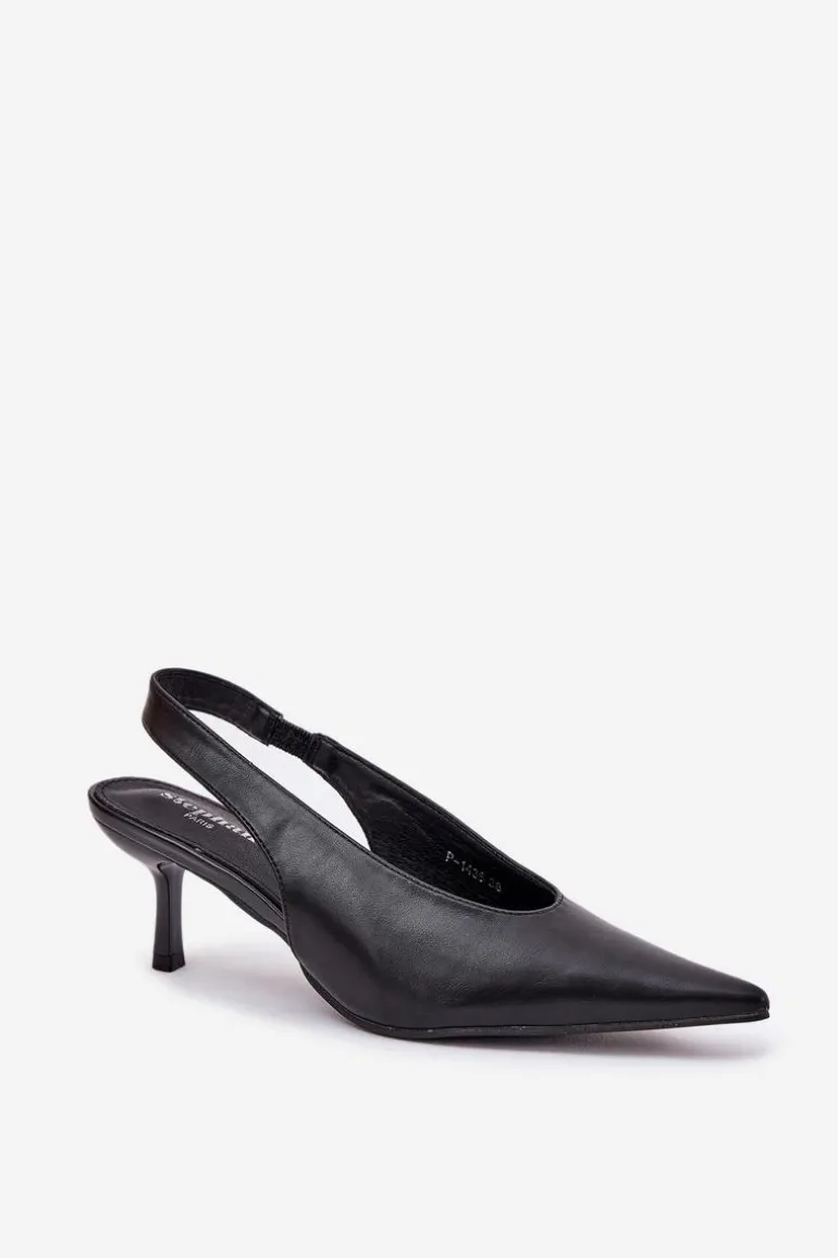 Szpilki Z Odkrytą Piętą Eko Skórzane Czarne Aricandia