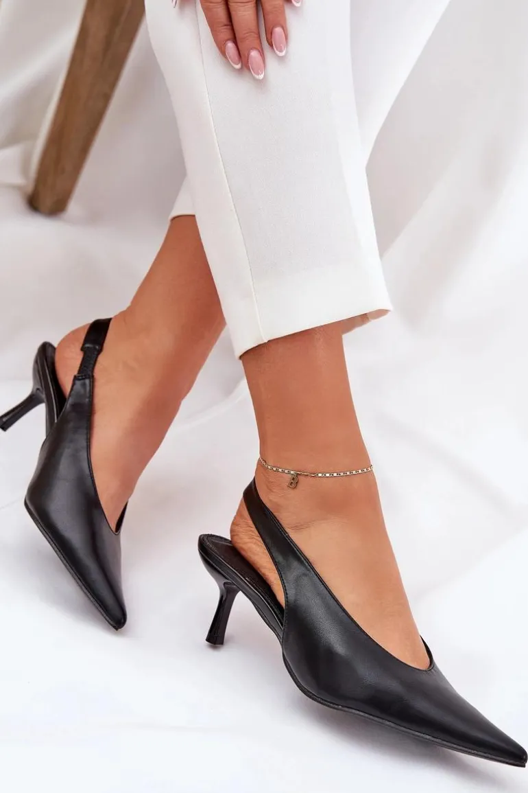 Szpilki Z Odkrytą Piętą Eko Skórzane Czarne Aricandia