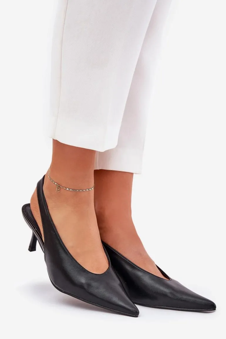 Szpilki Z Odkrytą Piętą Eko Skórzane Czarne Aricandia