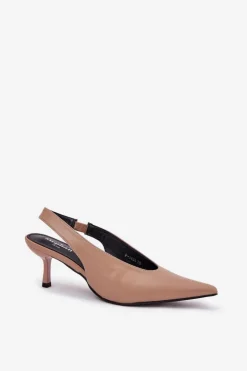 Szpilki Z Odkrytą Piętą Eko Skórzane Ciemnobeżowe Aricandia