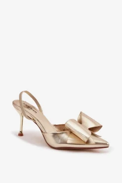 Szpilki Z Odkrytymi Piętami I Kokardką Złote Eklevia