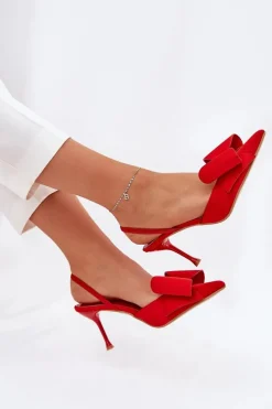Szpilki Z Odkrytymi Piętami I Kokardką Czerwone Eklevia