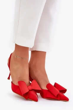 Szpilki Z Odkrytymi Piętami I Kokardką Czerwone Eklevia