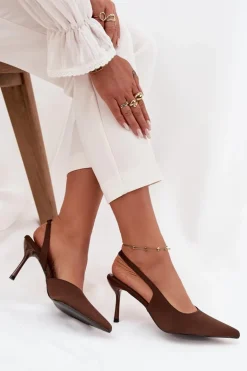Szpilki Z Odkrytymi Piętami Czekoladowe Lenira