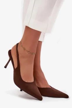 Szpilki Z Odkrytymi Piętami Czekoladowe Lenira