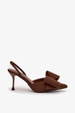 Szpilki Z Odkrytymi Piętami I Kokardką Brązowe Eklevia