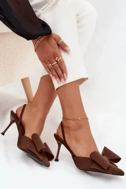 Szpilki Z Odkrytymi Piętami I Kokardką Brązowe Eklevia