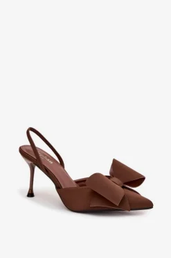 Szpilki Z Odkrytymi Piętami I Kokardką Brązowe Eklevia