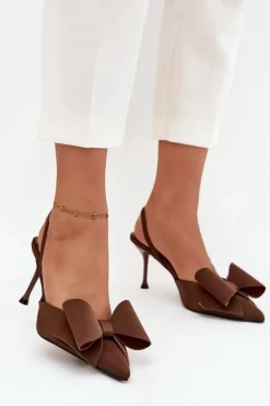 Szpilki Z Odkrytymi Piętami I Kokardką Brązowe Eklevia