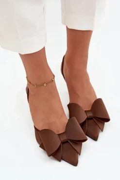 Szpilki Z Odkrytymi Piętami I Kokardką Brązowe Eklevia