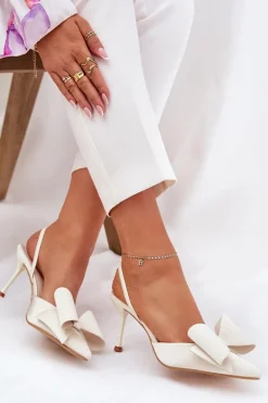 Szpilki Z Odkrytymi Piętami I Kokardką Ecru Eklevia