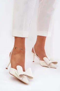 Szpilki Z Odkrytymi Piętami I Kokardką Ecru Eklevia