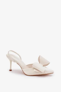 Szpilki Z Odkrytymi Piętami I Kokardką Ecru Eklevia