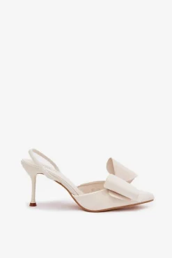 Szpilki Z Odkrytymi Piętami I Kokardką Ecru Eklevia