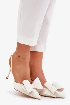 Szpilki Z Odkrytymi Piętami I Kokardką Ecru Eklevia