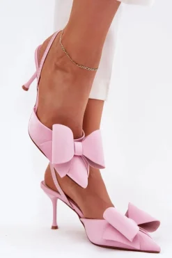 Szpilki Z Odkrytymi Piętami I Kokardką Różowe Eklevia