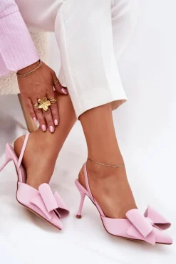 Szpilki Z Odkrytymi Piętami I Kokardką Różowe Eklevia