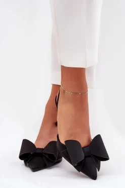 Szpilki Z Odkrytymi Piętami I Kokardką Czarne Eklevia
