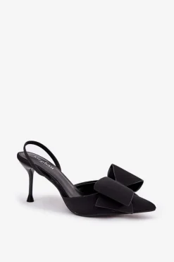 Szpilki Z Odkrytymi Piętami I Kokardką Czarne Eklevia