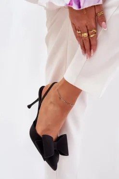 Szpilki Z Odkrytymi Piętami I Kokardką Czarne Eklevia