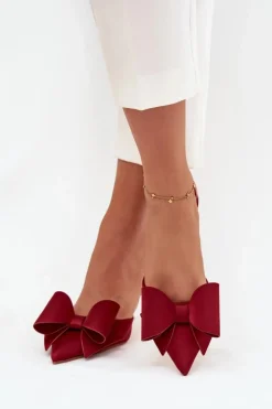 Szpilki Z Odkrytymi Piętami I Kokardką Bordowe Eklevia