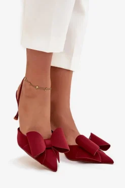 Szpilki Z Odkrytymi Piętami I Kokardką Bordowe Eklevia