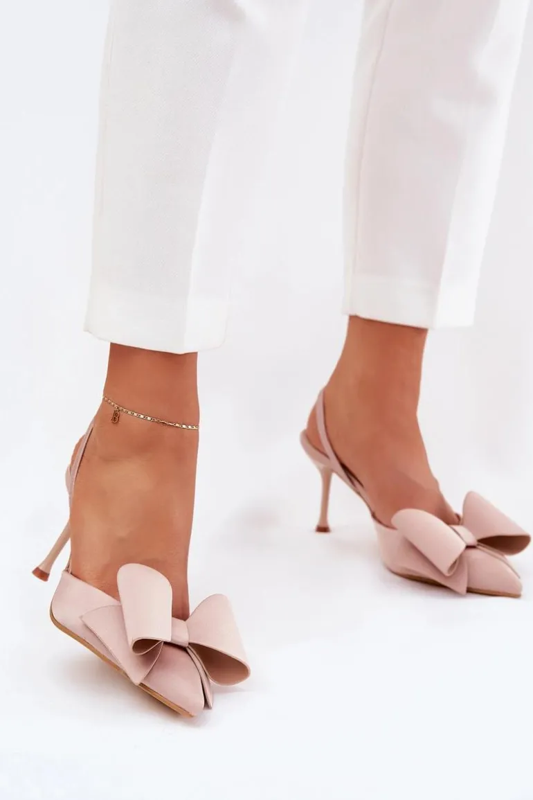 Szpilki Z Odkrytymi Piętami I Kokardką Beżowe Eklevia